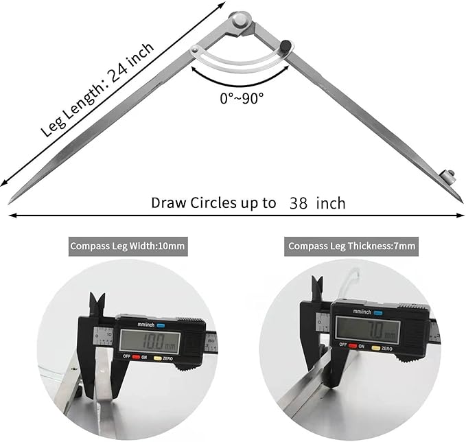 Compass for Geometry, 24 inch Compass for Woodworking, Precision Woodworking Compass with Wing Divider and Pencil Holder, Large Compass for Geometry, Drafting, Drawing Compass (24inch)