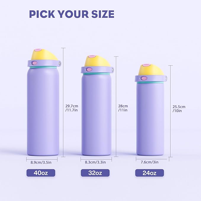 POWCAN 24 oz Insulated Water Bottle: 2-in-1 Push-Button Spout & Quick-Flip Straw, Leakproof, Cold 24Hrs, Fits Car Cup Holder, Metal Sports Water Bottle, Gift for Women, Girls, Daughter (Tangled Shine)