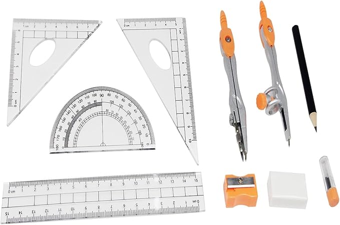 Math Geometry Kit Combination Plotter Set,10 Pieces Per Set Studentses Geometric Set High Precision Professional,for Student&Engineedrawing/Color Pink