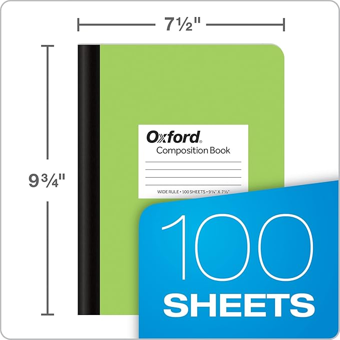 Oxford Composition Notebooks, 6 Pack, Cover Colors Vary, Wide Ruled Paper, 9-3/4 x 7-1/2 Inch School Journals, Assorted Pastel Covers, 100 Sheets, per Book (63759)