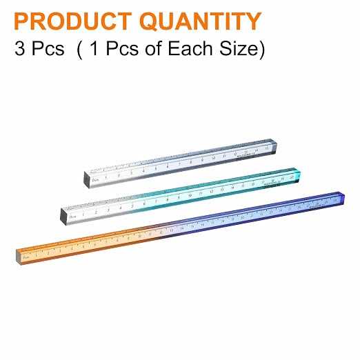 HARFINGTON 3pcs Acrylic Clear Straight Rulers 15/20/30cm Metric Transparent Gradient Three-Dimensional Plastic Ruler Square Cube Measuring Tool for Office, Gray/Sky Blue/Blue-Orange