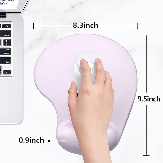 Hsurbtra Ergonomic Mouse Pad with Wrist Rest Support, Gel Mouse Pads with Non-Slip PU Base, Pain Relief Memory Foam Computer Mat, Cute Office Supplies Desk Decro Accessories, Vanilla Purple