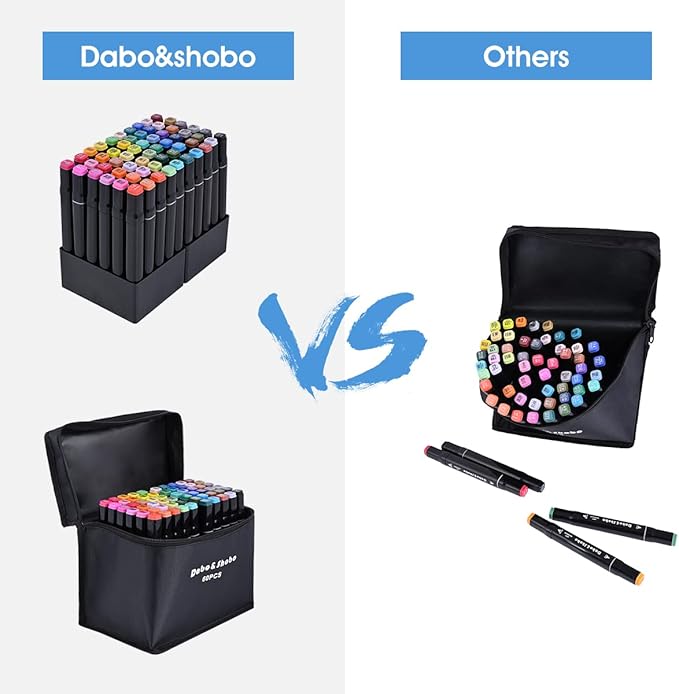 Dabo&Shobo 60 Color Alcohol Marker Pens, Bright Permanent Markers For Coloring, Markers For Adults Coloring Book, Wide Chisel And Fine Tip, Dual Tip Design Equipped with Black Suitcase