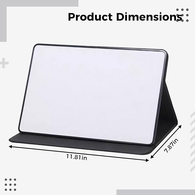 Desktop Whiteboard with Stand, 12.6 x 8.7 in A4 Portable Dry Erase Board, Foldable PU Leather Support, Includes 3 Pens and Eraser, Small Tabletop Board for Office Home and School Note Taking