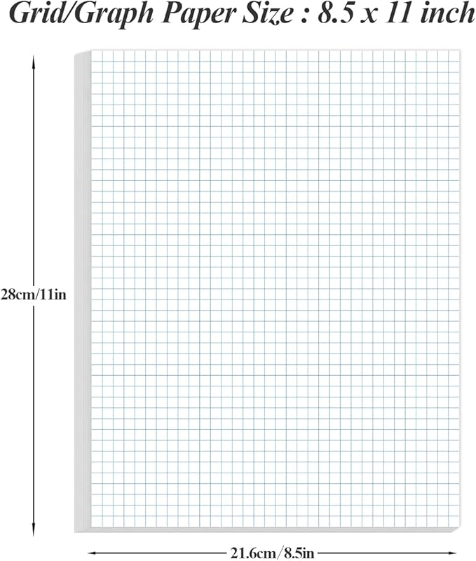 (3-Pack) Graph Paper - A4 Unpunched Grid Paper, 300Sheets / 600Pages Double Sided, 4"x4" Blue Quad Rule, 100gsm White Paper, 8.5'' x 11''