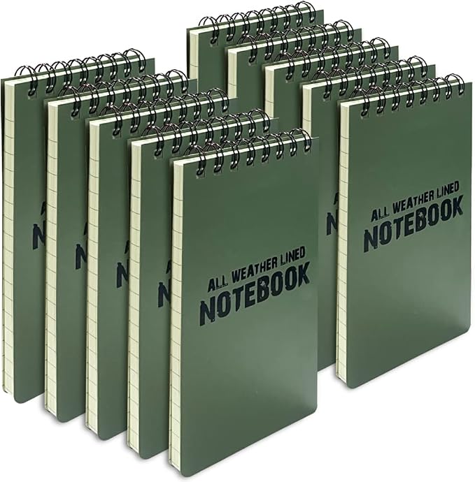 10 Pack Waterproof Notebook, Spiral Pocket Notepad, Waterproof Grid Paper