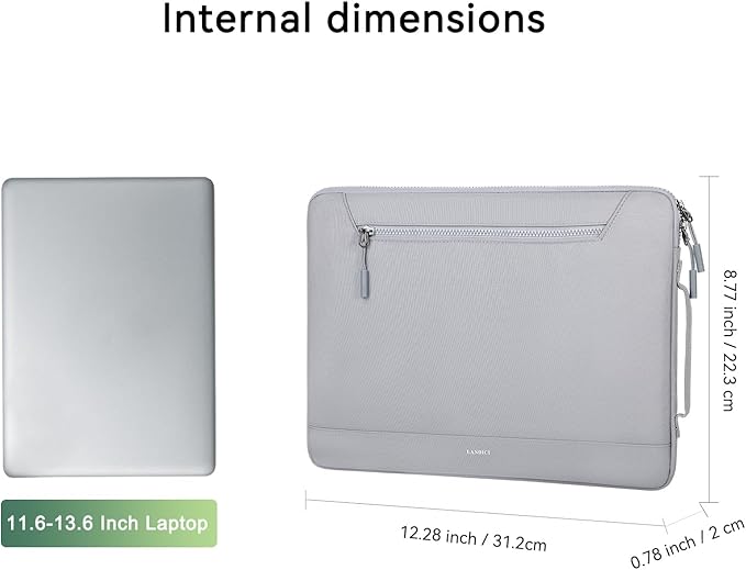 LANDICI 360°Protective Laptop Sleeve for 13-13.6 inch MacBook Air M3/A3113, M2/A2681 M1/A2337, MacBook Pro M2 M1/A2338 2025-2016, Waterproof Laptop Carrying Case for 12.9-inch iPad Pro, Grey