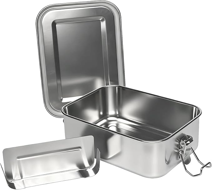Stainless Steel Lunch Box, 28oz/850ml Metal Bento Box with Removable Dividers, Reusable Food Storage Containers with Lids Leak Proof for Travel, Work, Picnic, Home