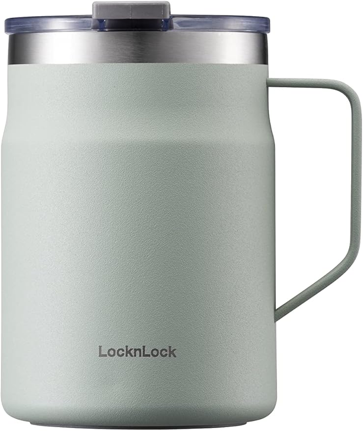 LocknLock Metro Mug, Premium 18/8 Stainless Steel Metal, Double Wall Insulated, Portable Coffee Cup with Lid and Handle for Hot and Cold Drinks, Mint, 16 oz