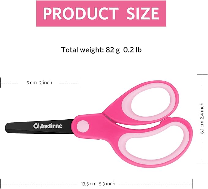 Asdirne Left Handed Kids Scissors, Safety Children Scissors with Blunt Tip Stainless Steel Blades and Soft Grip, Great for Home and School, Assorted Color, 13.5cm, 3 Pack