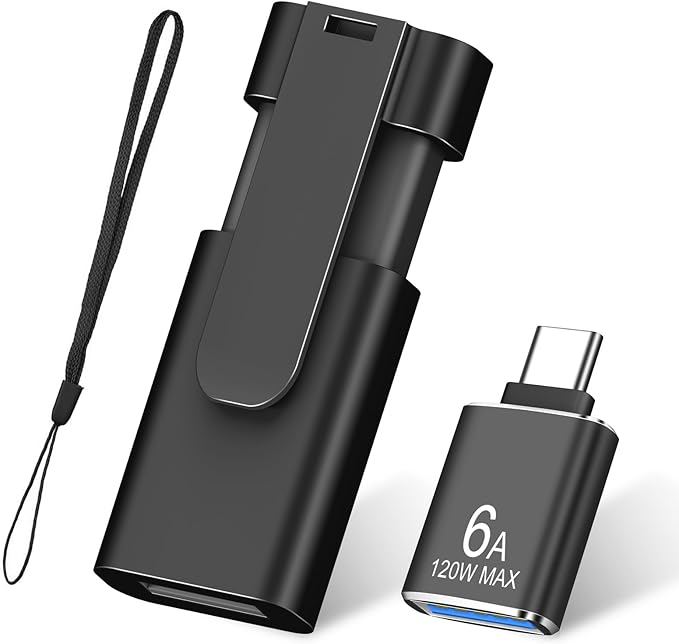 TEWENE 1-Pack Flash Drives 8GB FAT32 USB 2.0 Flash Drive (&Type-C Adapter) Thumb Drive with Unique Clip Retractable, USB Memory Stick Jump Drive for Data Transfer - 8GB Black