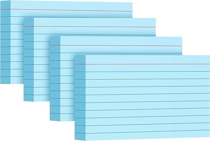 YIZUUN Blue Index Cards 3x5, 200 Pack, Ruled Index Cards, Flash Cards for Studying, Heavy Note Cards for Office, Home and School, 4 Packs of 50