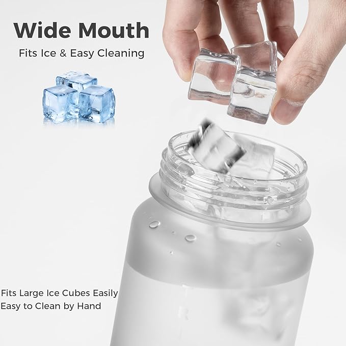 32oz Water Bottle with Chug Lid, Frosted & Clear Tritan BPA-Free, Leakproof, Wide Mouth, Portable Sports Water Bottle for Gym, Office, Travel, Outdoor (Transparent)
