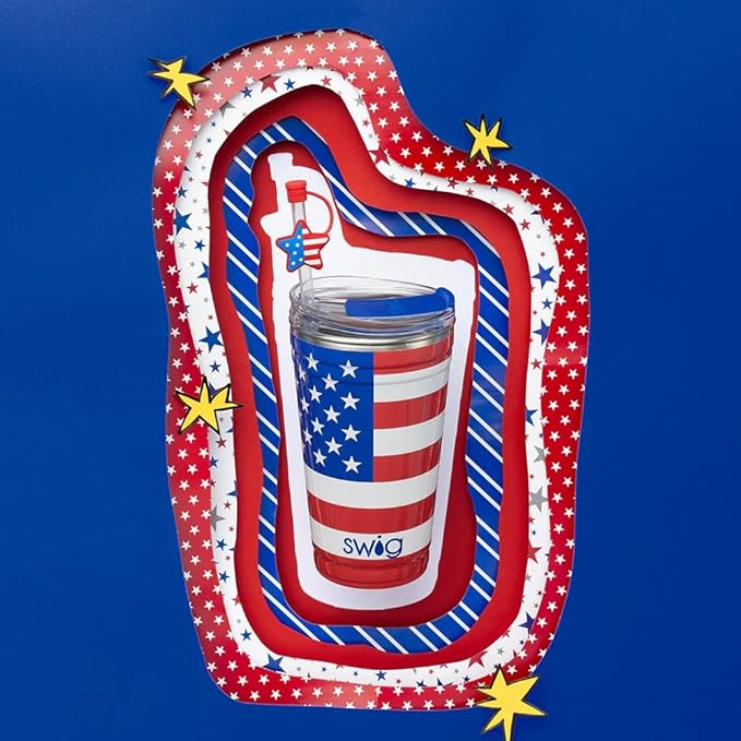Swig Life 24oz Party Cup, Stackable Insulated Party Cup with EZ Flow Lid, Cup Holder Friendly, Dishwasher Safe, Stainless Steel, Large Travel Tumbler for Hot and Cold Drinks (All American)