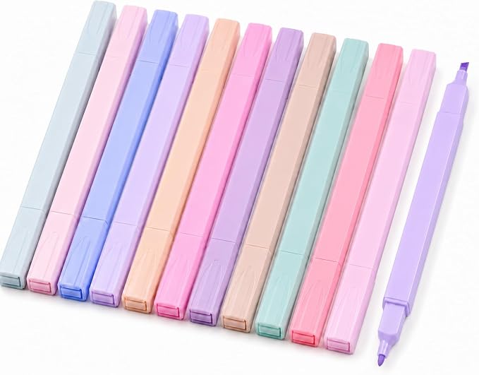 Pastel Highlighters, 12 Pcs Aesthetic No Bleed Bible Highlighters Set | Dual Tip Highlighter Set with Chisel and Fine Tips, for Journaling, Bible Study, Planner, Note Taking, School and Office