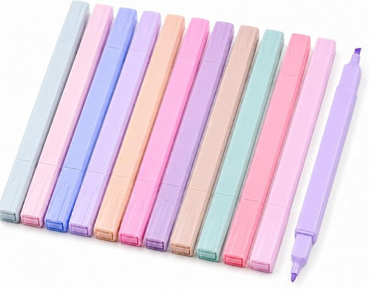 Pastel Highlighters, 12 Pcs Aesthetic No Bleed Bible Highlighters Set | Dual Tip Highlighter Set with Chisel and Fine Tips, for Journaling, Bible Study, Planner, Note Taking, School and Office