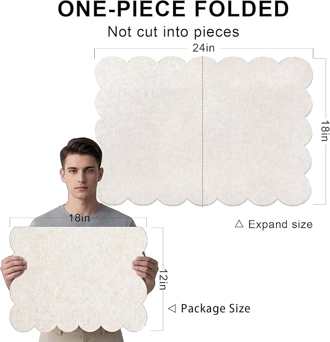 Scalloped Bulletin Board, 24x18 Scalloped Felt Bulletin Board, 2' x 1.5' Foldable Picture Display with 20 Pins & 5 Cute Decors - Beige
