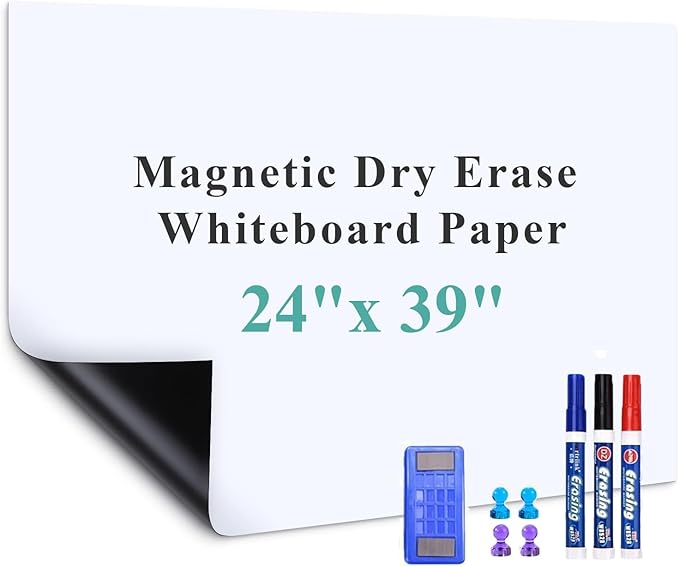 Magnetic Wall Decal Whiteboard: 24” x 39” Vertical Peel & Stick Dry Erase Board Sticker for Wall | No-Ghosting PET for Home Office, Kitchen & Workspace (Magnet-Receptive)