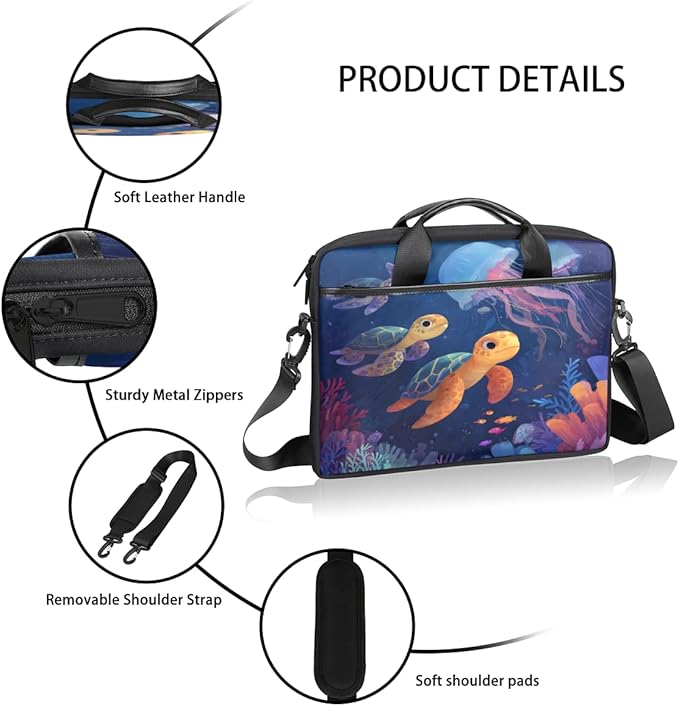 Cute Sea Turtle Laptop Sleeve Case for 13-15 inch Computer Bag Protective Laptop Handle Bag for Women Men