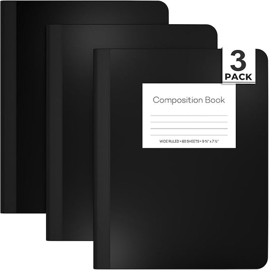 E-CLIPS USA Composition Notebook Wide Ruled Composition Notebooks Bulk Wide Ruled Notebook Paper Note Books For Schools Composition Books 80 Sheets 160 Pages 9.75” x 7.5” (3 Pack)