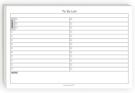 To Do List Planner Notepad, 60 Page Planning Pad, Undated ToDo Checklist w/Priority & Notes Sections, Daily Task Organizer for Work, Projects & Home, 8.5 x 5.5 Half Letter, Landcape, Single Notepad – Life Charge