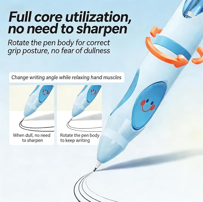 Write Right Learning,Pencil Kids Handwriting Gripper,Posture-Correcting Pen with Automatic Refill, Posture Correction Training Writing, 12 Replacement Refillers. (Blue)