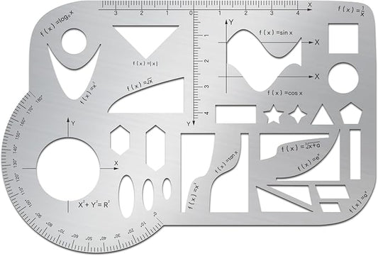 ORIGACH Stainless Steel Mathematical Template Geometric Scale Drawing Ruler Metal Drafting Stencils for Leather Sewing DIY Craft Supplies, 5.6x3.8 Inch