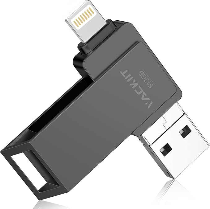 MFi Certified 512GB Flash Drives 3.0 High Speed 3ni1 USB Stick External Storage Compatible for iPhone/PC/iPad/Android/More Devices for Photos and Videos Transfer Storage Backup(Black)