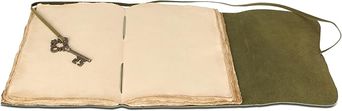 Leather Journal with Deckle Edge Paper 8x6 inch and Vintage Key | Handmade Writing Notebook Diary | Bound Daily Notepad for Men & Women Medium, Sketch/Writing pad for Artists
