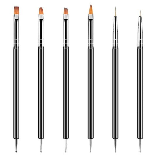 Artdone Nail Dotting Tools 6PCS Double-ended Nail Art Brushes Kit Nail Art Gel Polish Liner Brushes Design Pen For Nail Drawing And Nail Paint Brushes Small Detail Brushes