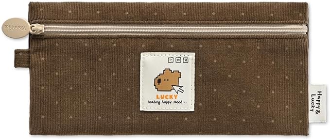 Monolike Happy and Lucky Candy Dot pen case, Brown - Slim Corduroy Style Cotton Pen Pouch, Cute Aesthetic Pastel Stationery Organizer for Office