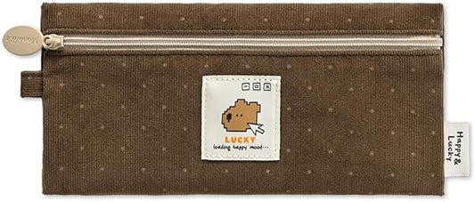 Monolike Happy and Lucky Candy Dot pen case, Brown - Slim Corduroy Style Cotton Pen Pouch, Cute Aesthetic Pastel Stationery Organizer for Office