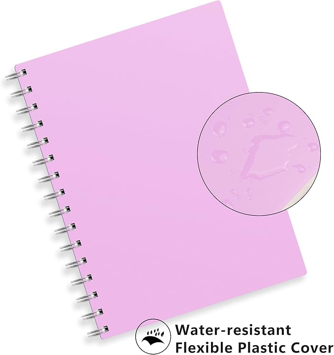 RETTACY Dotted Journal Notebook, 300 Pages, A5 Medium Size (5.7'' × 8.2''), 100 GSM Thick Paper, Flexible Plastic Cover, Spiral-bound, for Journaling, Planning, Tracking (Lilac)
