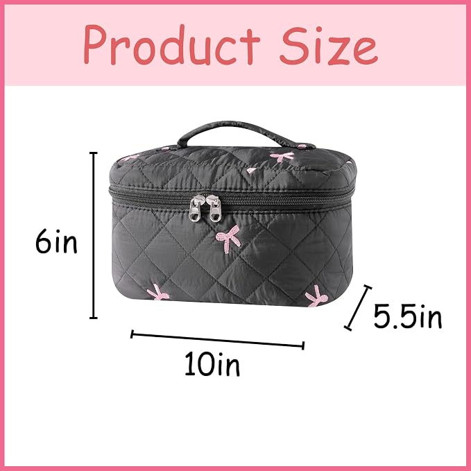 uekeboag Large Travel Quilted Makeup Bag for Women | Soft Floral Cotton Cosmetic Bag, Foldable Coquette Aesthetic Toiletry Organizer