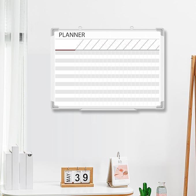 Lincia Aluminum Frame Dry Erase Board with Lines, Double Sided Wall-Mounted Whiteboard for Scheduling, to Do Lists & Weekly Planning, Reusable Calendar for Home & Work(Make Ready Board,18"x24")
