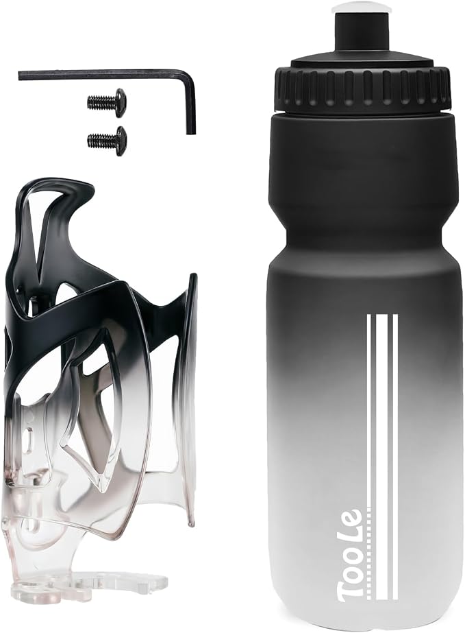 Bike Water Bottle Holder with 24 Oz Bottle, Durable Leak-Proof, BPA Free | Capacity Scale w/Pull Top Lid,Reusable Fit for Mountain/Road Cycling Accessories