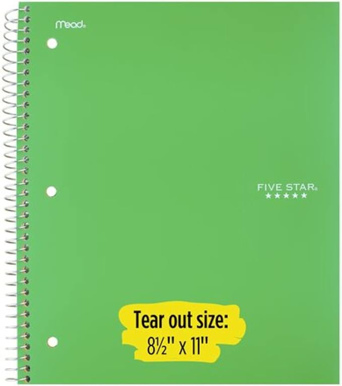 Five Star Wirebound Notebook, 1-Subject, 100 College-Ruled Sheets, 11 x 8.5 Inch Sheet Size, Teal (72051)