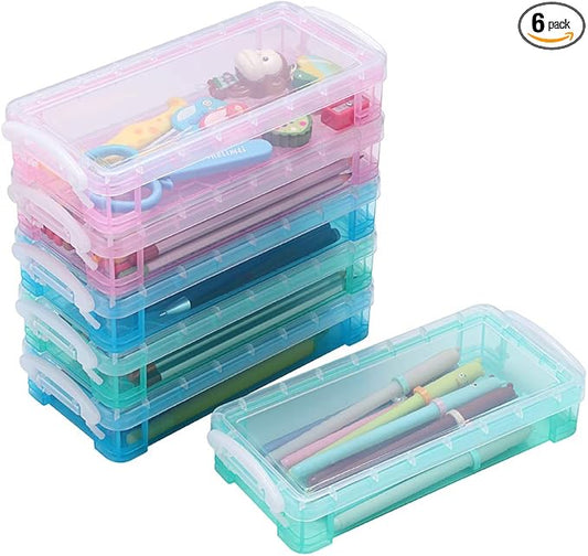 BTSKY Large Capacity Pencil Box, Office Supplies Storage Organizer Box, Brush Painting Pencils Storage Box Watercolor Pen Container Drawing Tools(3 Colors 6 Pack)