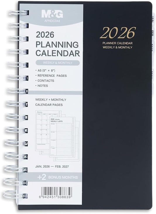 M&G 2026 Planner, Weekly and Monthly Planner Calendar, Jan 2026-Feb 2027 Agenda Book With Monthly Tabs for School Work Home Supplies, A5 8x5