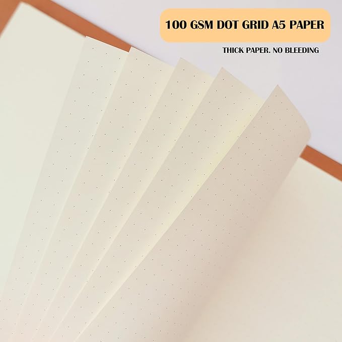 A5 Dot Grid Filler Paper, 6-Hole Punched, 100GSM Dotted Loose-Leaf Paper and Planner Inserts for Planners, Meeting Notes, and Bullet Journals,80 Sheets/160 Pages