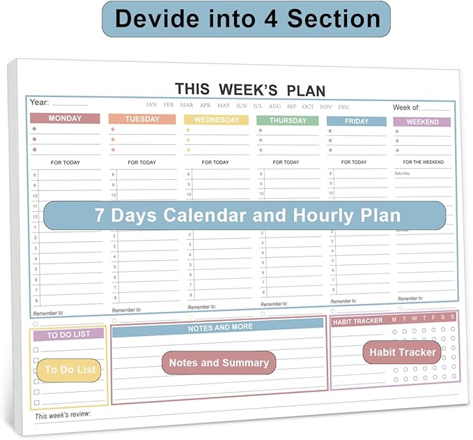 (3-Pack) Weekly Planner Undated - Tear Off Weekly To Do List Notepad with Premium 52 Sheets, Desk Supplies for Women & Man, Home, School & Office, 8.5'' x 11'', Colorful