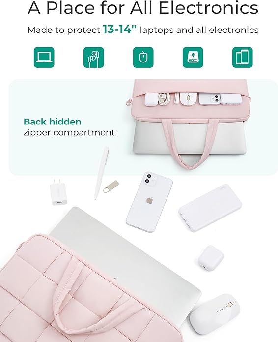 BAGSMART Laptop Case, Puffy Laptop Sleeve with Handle, Compatible with MacBook Air Pro, Laptop Bag for Women