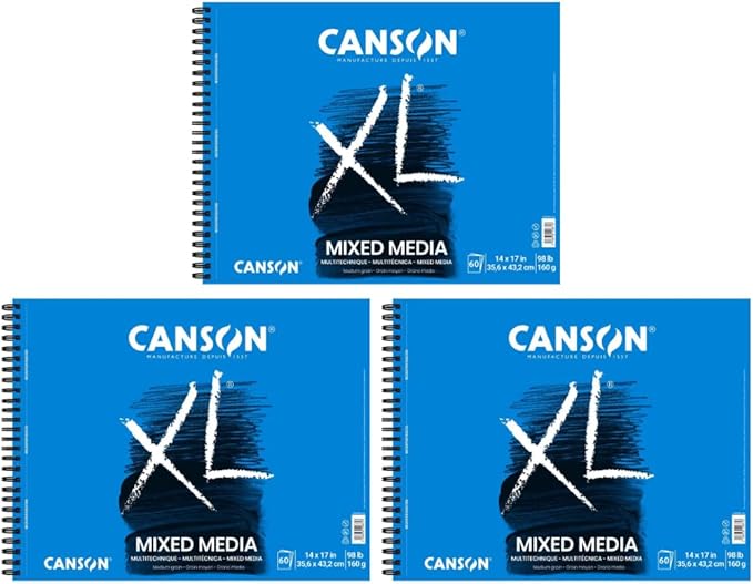 Canson XL Series Mix Media Pad, 14" x 17", White, 98 lb. (160gsm), 60 Sheets/Pad, Pack of 3 Pads, 180 Sheets Total