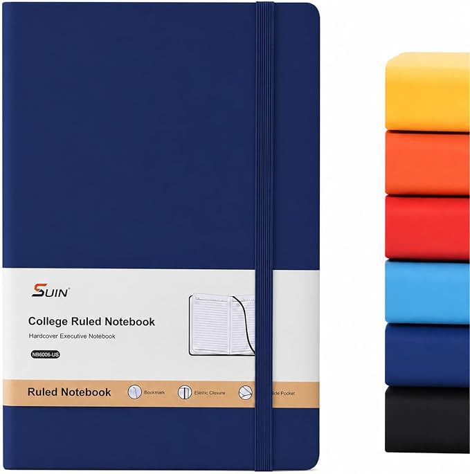 SUIN A5 Hardcover Lined Journal Notebook, 200 Pages, Navy Blue, 1 Pack