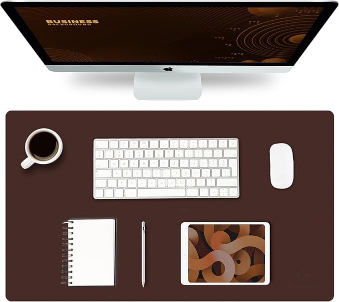 K KNODEL Small Office Leather Desk Mat, Mouse and Keyboard Pad, Computer and Laptop Mat, Desktop Protector and Cover, Writing Pad and Blotter (23.6"x13.8", Dark Brown)