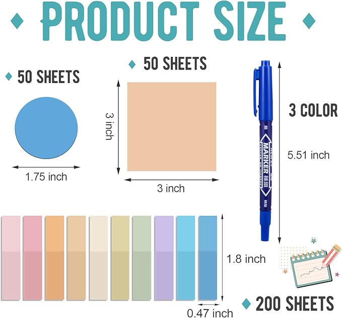 Book Annotation Kit with 1000 Sheets Transparent Sticky Notes 200 Pcs Annotation Tabs and 3 Markers for Bible Study Waterproof Clear Sticky Note Index Tabs Back to School Supplies