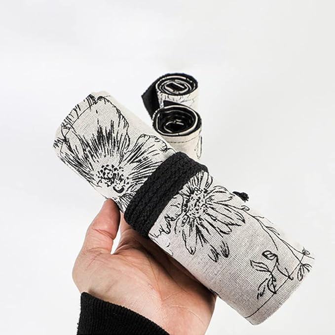 DIYOMR 24/36/72 Slots Pencil Wrap Pencil Rolls, Artist Colored Pencils Roll Up Bag Short Brushes Pouch Case Pencils Organizer for Drawing Coloring and Sketching (Peony Flower, 36slots)