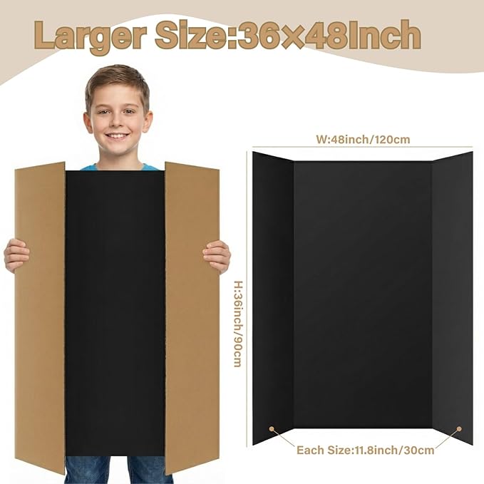 VinTS 36" x 48" Large Trifold Poster Board,8 Pack Black Corrugated Project Boards,Study Tri Fold Poster Board for Science Fair, School Projects,Photo Displays