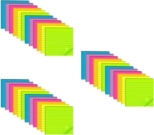(36 Pads) Lined Sticky Notes 4x4 in, 6 Bright Colors Self-Stick Note Pads, Strong Adhesive, 47 Sheets/Pad
