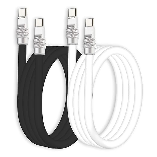 chubbycable Couple Chubby 2 Pack 240W USB C Cable Extra Thick Silicone Fast Charging Cable Compatible with iPhone 17-15 Series iPad Galaxy Series, Black+White, Type-C to Type-C, 6.6FT
